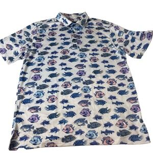 ConStruct Polo Shirt Mens Large Colorful Fish AOP Golf Performance quick dry
